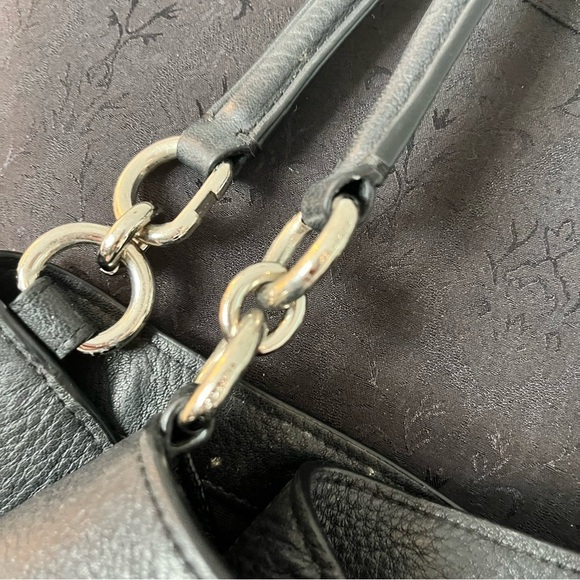 COACH BLACK PEBBLE LEATHER EDIE HANDBAG - Picture 8 of 14